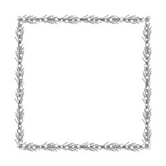 Christmas frame, garland with light bulbs, stars, tree branch.