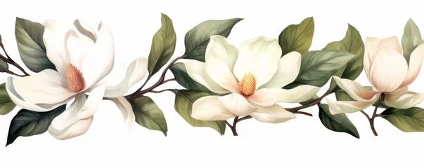 Fotobehang watercolor white magnolia flower and leaf bouquet clipart collection isolated on white background, Generative AI © Spectrum Sculptor