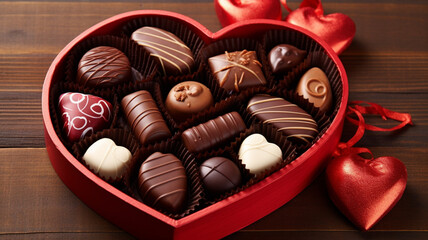Heart-shaped box filled with assorted chocolates for Valentine's Day
