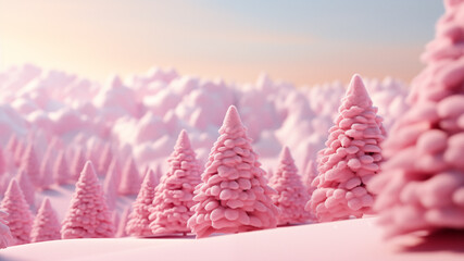 Whimsical Pink Winter Landscape