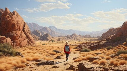 Portraits of travelers exploring desert terrain or engaging in desert-specific activities, symbolizing the solitude and mystery of these landscapes