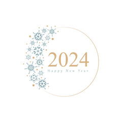 Happy new year 2024, elegant blue, gold, white background.
