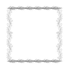 Christmas frame with tree branch and yellow berries, leaves.