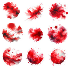 Set of red watercolor ink stains
