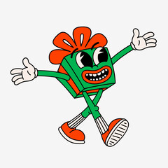 Retro cartoon happy yellow Christmas gift