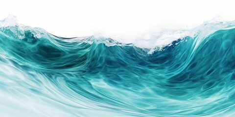 Beautiful textured turquoise sea natural wave close-up, isolated on white background, Generative AI