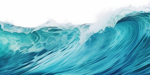 Beautiful textured turquoise sea natural wave close-up, isolated on white background, Generative AI