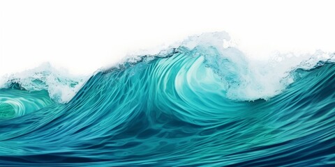 Beautiful textured turquoise sea natural wave close-up, isolated on white background, Generative AI