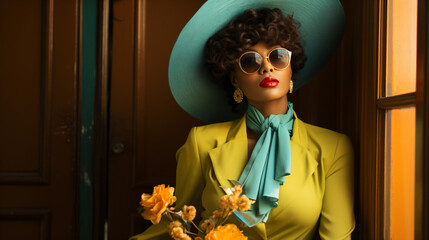 black woman dressed in a colorful retro style