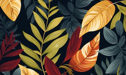 Beautiful bright modern botanical print. Hand drawn leaves collage contemporary seamless pattern, Generative AI - obrazy, fototapety, plakaty
