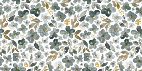 Watercolor floral in grey and brown. Seamless pattern.  - 689095409