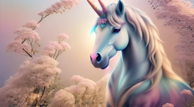 ピンクの花とユニコーン｜Pink flowers and unicorns Generative AI