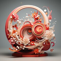 Modern digital art sculpture of stylized flower with swirling gracefully arranged in spiral pattern petals