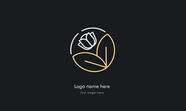 Ornament abstract logo design vectors , organic cosmetic, floral illustration in simple linear hand drawn style, plants and flowers, for hand crafted business, 