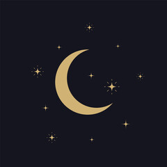 Obraz na płótnie Canvas Moon and stars vector flat illustration