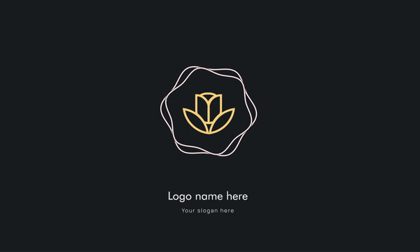 Ornament abstract logo design vectors , organic cosmetic, floral illustration in simple linear hand drawn style, plants and flowers, for hand crafted business, 