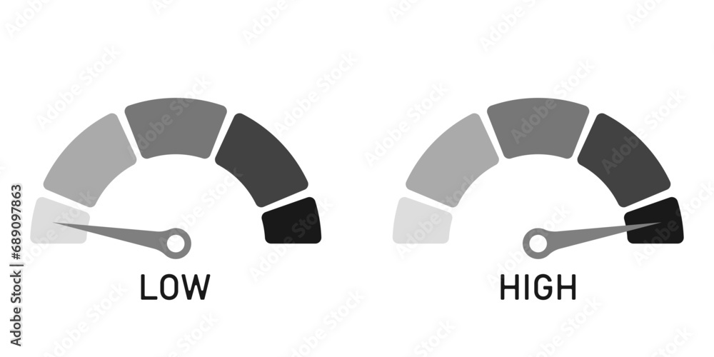 Poster speedometer scale vector set. risk meter icons set. business speedometer vector icon template. energ