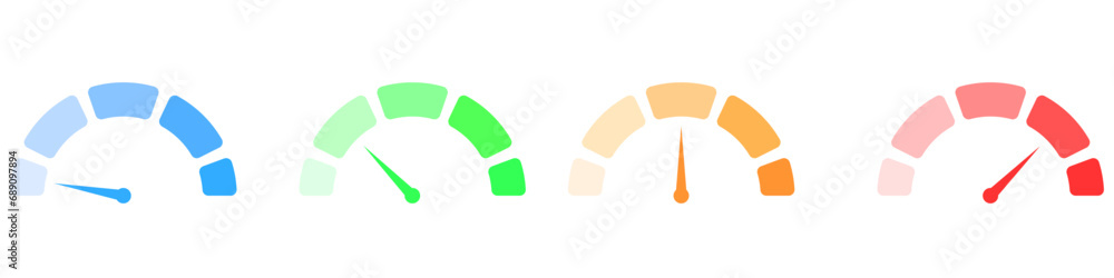 Poster speedometer scale vector set. risk meter icons set. business speedometer vector icon template. energ