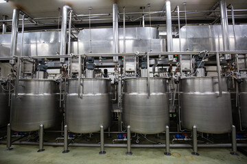 Modern coconut milk cellar with stainless steel tanks