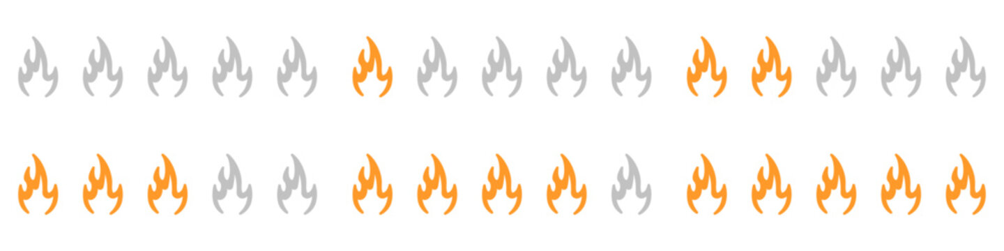 Fire scale vector set. Food spiciness icon in the form of lights vector. Gradation of fire forces vector. Growing fire vector icon set.