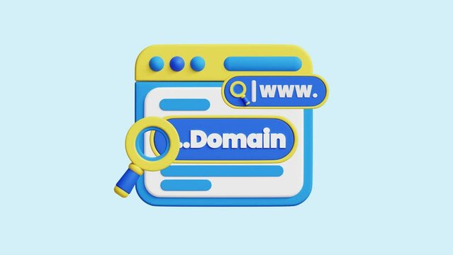Domain Names animated 3d icon. Great for business, technology, company, websites, apps, education, marketing and promotion. Website Optimization 3d icon animation.
