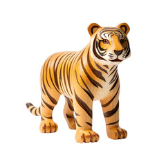 Handmade wooden toy Tiger isolated on transparent background.