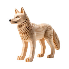 Handmade wooden toy Wolf isolated on transparent background.