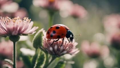 Fototapeta premium close up view of ladybug on flowers 