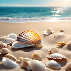 Fototapeta na wymiar Shells on the beach, AI-generatet