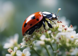 Fototapeta premium close up view of ladybug on flowers 