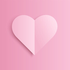 Pink heart in cut paper style on pink background. Concept of love, congratulations. Vector