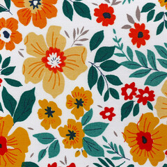Flower pattern cotton fabric design on white