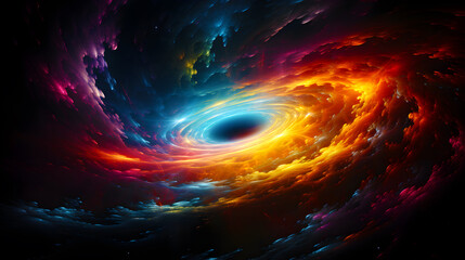 Abstract fractal colorful black hole or galaxy consuming space or universe in cosmos - obrazy, fototapety, plakaty