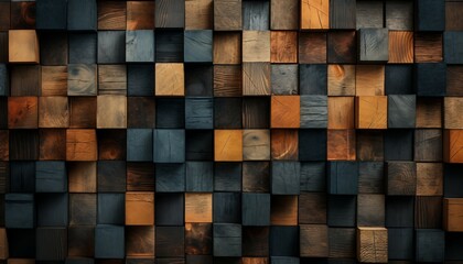 Wooden cubes background. 3d rendering, 3d illustration. 3d illustration of abstract geometric background pattern made of wooden cubes.