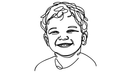 Continuous one line drawing. Happy boy face one line art illustrationd