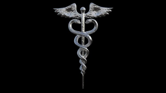 Caduceus Medical symbol 3d isolated looped rotating video on a black background
