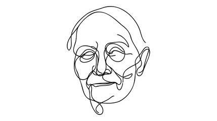 Continuous line old man portrait. One line vector of a person's face. Line art of an adult man's face