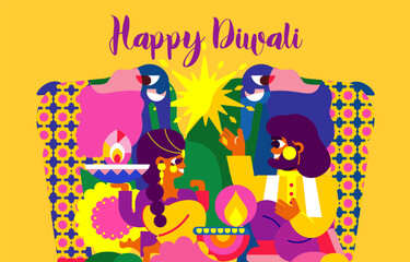 PrintImmerse yourself in the celebration of Diwali with this modern illustration! A cheerful Indian couple, an elephant and a sea of ​​lights. Experience the essence of Diwali in one design!