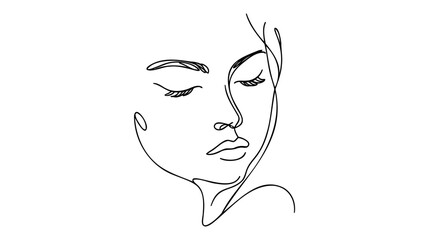 Minimalistic silhouette of woman face. Black and white. White background. One line drawing