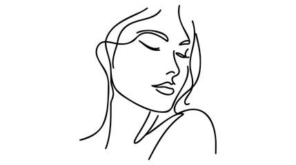 Minimalistic silhouette of woman face. Black and white. White background. One line drawing
