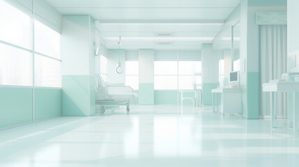 Fototapeta na wymiar Clean and Modern Hospital Interior: Abstract Blur of Medical Clinic Corridor - Professional Healthcare Design with Bright Ambiance and Empty Waiting Area.