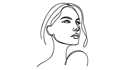 Minimalistic silhouette of woman face. Black and white. White background. One line drawing