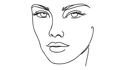 Minimalistic silhouette of woman face. Black and white. White background. One line drawing