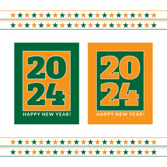 2024 Happy New Year. Green & Orange 2024 Posters. 2024 New Year. Vector Illustration