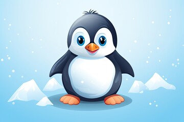 cute little penguin cartoon in winter illustration