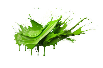 Abstract green in splash, paint, brush strokes, stain grunge isolated on white background.