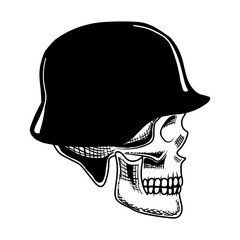 Skull and helmet vector illustration. Human head skeleton icon.
