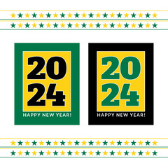 2024 Happy New Year. Green & Yellow 2024 Posters. 2024 New Year. Vector Illustration