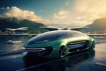 Futuristic ECO electric car, future city