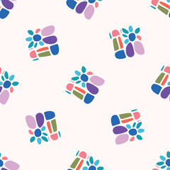 Colorful leaf for flat scandi style seamless vector kids pattern. Fun whimsical nature for gender neutral baby wallpaper. 